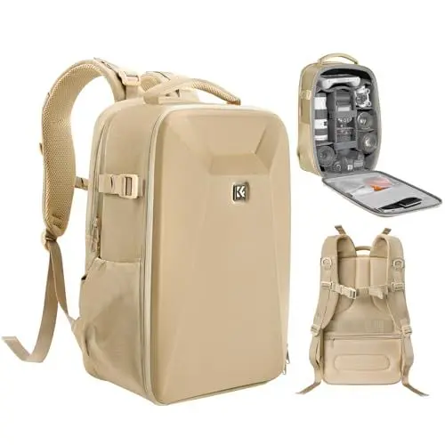 Produktbild: K&F Concept Kamerarucksack Fotorucksack mit Hartschale Kameratasche mit 15,6-Zoll-Laptopfach und Regenschutz, Rucksack für Drohnen