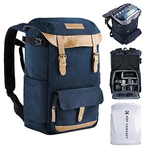 Produktbild: K&F Concept Kamerarucksack Rolltop 20L Fotorucksack Wasserdicht Robuste Rucksack-Stofftaschen aus Stoff für Spiegelreflexkamera Canon Nikon Sony Fujifilm Olympus und 15,6 Zoll Laptop