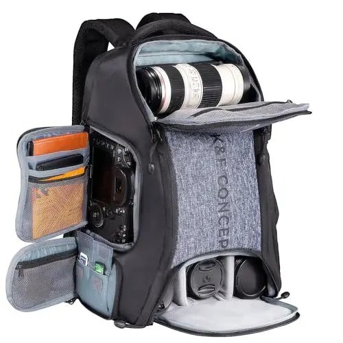 Produktbild: K&F Concept Kamerarucksack wasserdicht Fotorucksack für Canon Nikon Sony Spiegelreflexkameras, Drohne, Objektiv, Laptop, Stativ und Zubehör