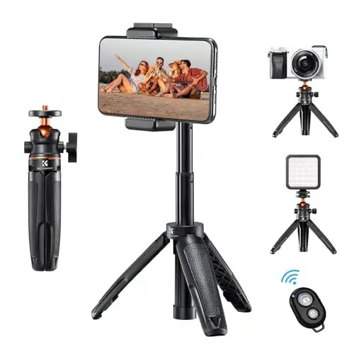Produktbild: Mini Stativ,K&F Concept MS02 Selfie Stick Stativ Tischstativ,Desktop Vlogging Stativ mit 360° Kugelkopf,Handy Stativ mit Handyhalterung,Mini Stativ für DLSR Canon Nikon Sony Webcam(schwarz)