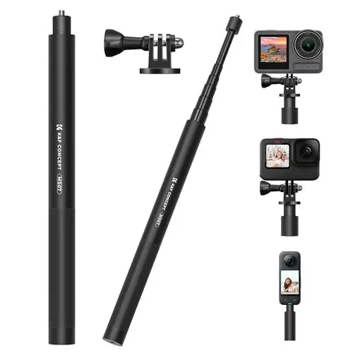 Produktbild: K&F Concept MS07 153CM Selfie Stick,Unsichtbarer Selfie-Stick,Einbein Stativ mit GoPro-Adapter,Extendable Handheld Pole Stick Monopod Kompatible mit GoPro Insta360 Sportkamera DJI Action