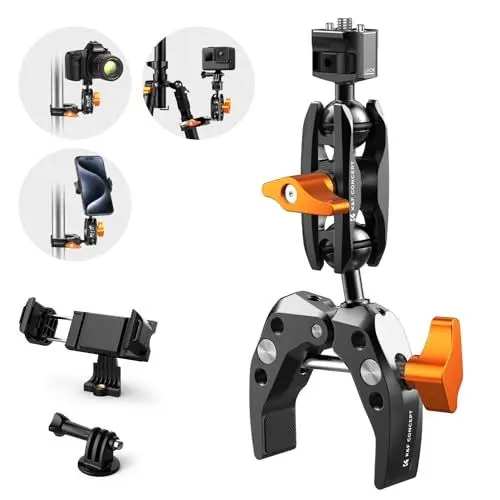 Produktbild: K&F Concept MS13 Magic Arm mit Super Clamp,Super Klammer mit 360°Kugelkopfarm,Kamerahalterung Kompatible mit Blitzlicht/DSLR Kamera/Stabilisator,klemmstativ mit Handyhalterung