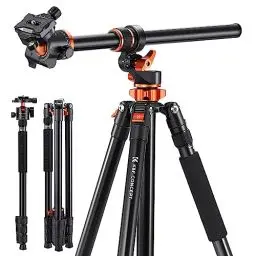 Produktbild: K&F Concept Neues Dreibein Stativ für Kamera, 230cm Professionelles Kamera Stativ mit Neuer Mittelsäule-Konstruktion, abziehbares Einbeinstativ, Tripod für Außen- und Innenaufnahmen T254A7+BH-28L