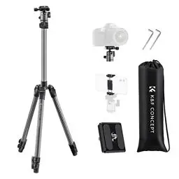 Produktbild: K&F Concept Ultral-leicht Kamera Handy Stativ, Tripod mit 168cm Höhe, Alu Reisestativ für DSLR Kamera, Stativ für Smartphone mit Handy Halterung,Stativ mit CNC-Kugelkopf, Schnellwechselplatte F263A4