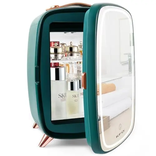 Produktbild: KFO Schönheitskühlschrank Mit Spiegel 6L | Mini Kosmetikkühlschrank Für Make-up & Skincare | 6°C + 20 DB Ultra-Leise | Beauty-Kühlschrank Mit LED-Beleuchtung Für Cremes & Parfum