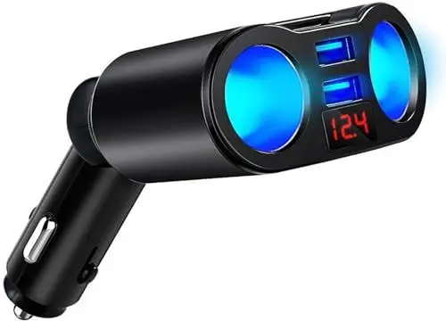 Produktbild: KFZ Ladegerät Verteiler,Auto Ladegerät Zigarettenanzünder Adapter,mit 2 Steckdosen Dual USB Ports Autoladegerät mit LED Spannungsanzeige