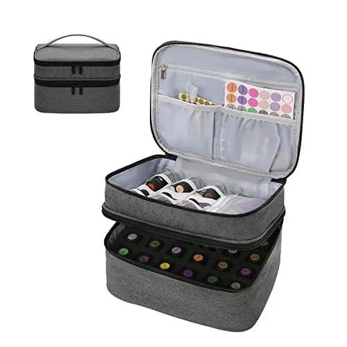 Produktbild: KGMCARE Ätherisches Öl Tasche für 30 Flaschen (5 ml - 15 ml), Doppelschichtbeutel Ätherische Öle Organizer Ätherische Öle Aufbewahrung Reise Lagerung Tragetasche für Ätherisches Öl und Zubehör (Grau)
