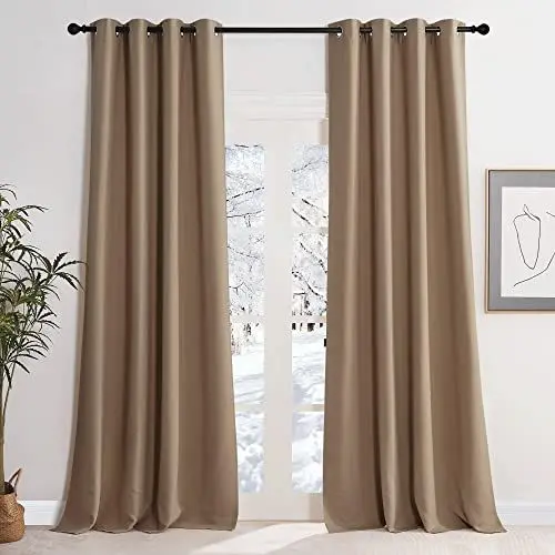 Produktbild: KGORGE Thermo Vorhang gegen Kälte Wohnzimmer Gardinen Blickdicht Ösenvorhang 2er Set 245 x 140 cm(HxB) Verdunkelde Vorhänge Wärmeisolierend Blackout Curtains, Cappuccino