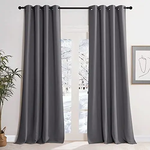 Produktbild: KGORGE Thermovorhang Kälteschutz mit Ösen Blickdichte Vorhänge 2er Set 245 x 140 cm(HxB) Wohnzimmer Thermo Gardinen Verdunkelnd Vorhang Grau Blickdicht Blackout Thermal Curtains for Living Room