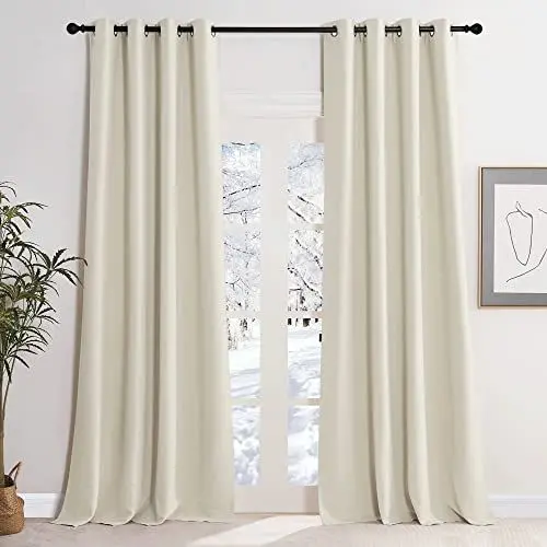 Produktbild: KGORGE Verdunklungsvorhänge Beige Gardinen Blickdicht Thermogardine Kälteschutz 2er Set 245 x 140 cm(HxB) Wärmeisolierende Vorhänge mit Ösen Black Out Curtains for Living Room, Hellbeige