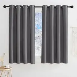Produktbild: KGORGE Verdunklungsvorhänge Kurz Fenster Vorhänge Grau Blickdicht 145 x 140 cm(HxB) Thermovorhang mit Ösen Gardinen Blickdicht 2er Set Blackout Curtains for Bedroom