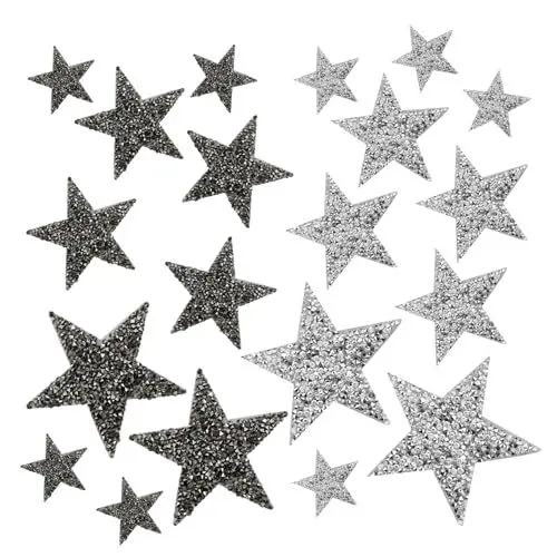 Produktbild: KHDULQ 20 Stück Patches zum AufbüGeln, Strass Flicken zum AufbüGeln, Mineralgrau Stern Aufnäher zum Aufbügeln, Silber Sticker zum Aufbügeln, für DIY Rucksack, Hut, Jeans, Schuhe, Kleid