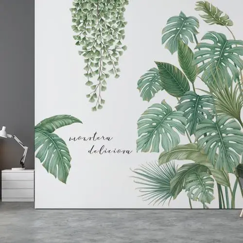 Produktbild: KHDULQ 2 Stücke Wandtattoo Pflanzen Tropische Blätter Wandaufkleber Flur Wandsticker Grün Natur Dschungel Schlafzimmer Wandsticker Wohnzimmer Kinderzimmer Deko,für Modern Küche Wall StickersStickers