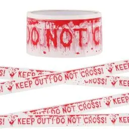 Produktbild: KHDULQ 4.8 * 25M Halloween Absperrband,Rot Weiß Flatterband Halloween Deko Vorsicht Glas Klebeband Warnband Warnings Tape Horror Gruselige Caution Warning,Decorations Warnklebeband Dekoration