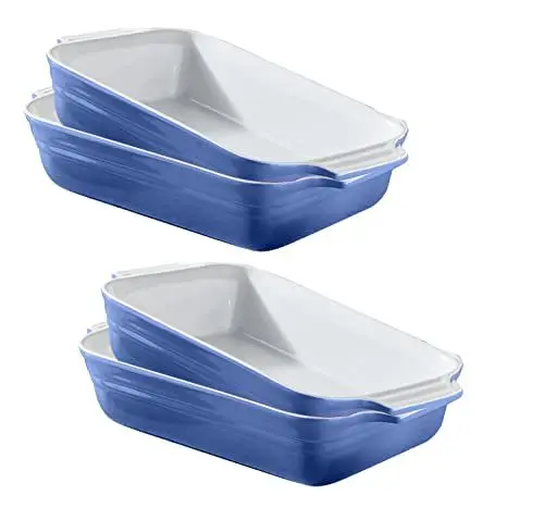 Produktbild: KHG Auflaufform klein 1 Personen 4er Set in Hellblau, Ofenform 22 cm breit, Kapaztät 0,5 Liter, Backform Keramik Steingut für Lasagne Tiramisu, Lasagneform rechteckig & kratzfest