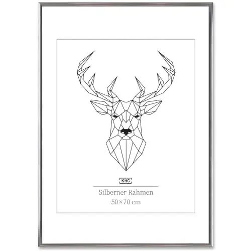Produktbild: KHG Bilderrahmen aus Kunststoff mit stabilem Glas und Passepartout, zum Aufhängen oder Hinstellen, Ideal für Portraits, Urkunden, Poster - silber, 50x70 cm