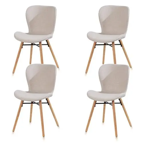 Produktbild: KHG Esszimmerstuhl Polsterstuhl 4er Set Küchenstuhl Skandi Look Beige - Stuhlbeine Holz Eiche Massiv geölt - BHT 47 x 82 x 53 cm - 110 kg max. Belastbarkeit - ideal für Küche Büro Wohnzimmer