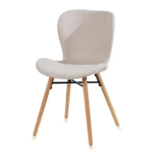 Produktbild: KHG Esszimmerstuhl Polsterstuhl Küchenstuhl Skandi Look Beige - Stuhlbeine Holz Eiche Massiv geölt - BHT 47 x 82 x 53 cm - 110 kg max. Belastbarkeit - ideal für Küche Büro Wohnzimmer