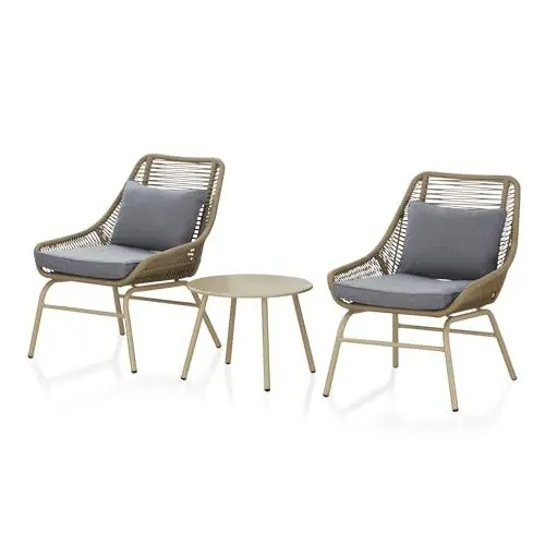Produktbild: KHG Gartenset, 2 Gartensessel Plus Gartentisch grau als Lounge inkl. Sitzkissen, Outdoor, Stahl-Gestell & Polyester-Bezug wetterfest und strapazierfähig 120kg belastbar