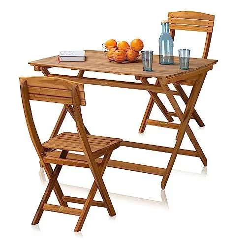 Produktbild: KHG Gartenset Set 2 Stühle & 1 Tisch aus Holz, klappbar, wetterfest, für Balkon & Garten, 120 kg belastbar, Dunkelbraun