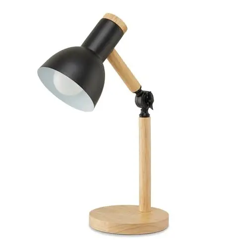 Produktbild: KHG Tischleuchte, 1-flammig schwarz, verstellbar, aus Bambus & schwarzem Metall, modernes Design, Höhe 42 cm, perfekt für den Schreibtisch, ideal für Büro & Homeoffice, E27-Fassung
