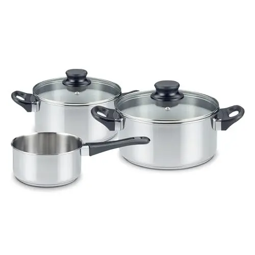 Produktbild: KHG Topfset 3-teilig Edelstahl Induktion, Kochtopf 16 cm, 20 cm mit Glasdeckel, Kasserolle 14 cm - Töpfe mit Innenskala für alle Herdarten geeignet, Spülmaschinengeeignet