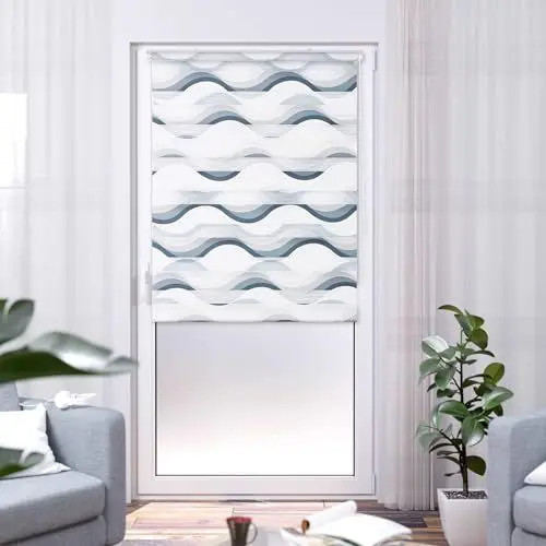 Produktbild: K-Home Klemmfix Doppelrollo Madrid ohne Bohren Bedruckt Welle Grau 100 x 150 cm (B x L)