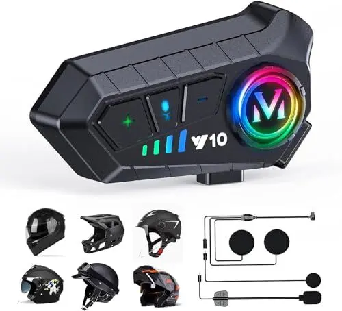 Produktbild: Khptop Motorradhelm Bluetooth Motorrad Helm Headset Motorcycle Helmet Bluetooth Headset Wireless DSP&CVC Geräuschunterdrückung High Sound Quality System Motorradfahren/Skifahren/Radfahren 1000mAh Y10