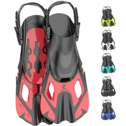 Produktbild: Khroom Kurze Flossen Erwachsene / Kinder Gr.32-47 | verstellbare Schnorchelflossen kurz | Schwimmflossen Kurzflossen zum Schnorcheln | Taucherflossen einstellbar zum Schwimmen / Tauchen (Rot 37-41)