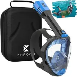 Produktbild: Khroom Schnorchelmaske Erwachsene Vollmaske | In Höhle der Löwen vorgestellt | Unsere Beste CO2 sichere Tauchermaske Seaview Pro zum Schnorcheln | Vollgesichtsmaske Schnorchelmaske (S/M, Blau+Case)