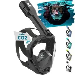 Produktbild: Khroom Schnorchelmaske Erwachsene Vollmaske | In Höhle der Löwen vorgestellt | Unsere Beste CO2 sichere Tauchermaske Seaview Pro zum Schnorcheln | Vollgesichtsmaske Schnorchelmaske (S/M, Schwarz)