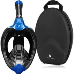 Produktbild: Khroom Schnorchelmaske für Erwachsene & Kinder von DEKRA geprüfte CO2 Sicherheit | Vollmaske Seaview X - Tauchmaske | Schnorchelausrüstung/Schnorchelset Alternative (S/M, Blau+Soft-Case)