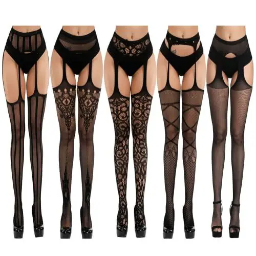 Produktbild: KHUFUZI Frauen 5in1 sexy Dessous Babydoll Stretch Strümpfe Netz Netz Nachtwäsche Party Club Kleid Geschenk für Freundin (5 Styles Pack)