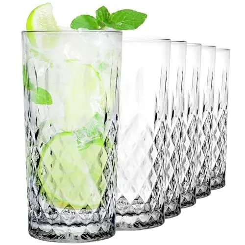 Produktbild: KIAPPO Kristallgläser Set 330 ml - 6 Stück Trinkgläser - Ideal für Longdrinks, Cocktails, Wasser und Saft - Hochwertige Kristallgläser für Zuhause, Restaurants, Partys