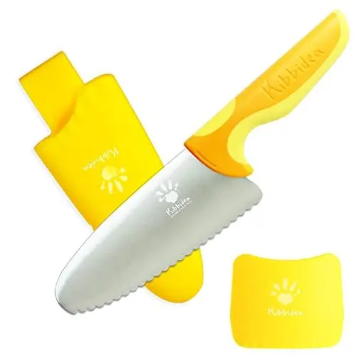 Produktbild: Kibbidea Kinder Küchenmesser-Set, Edelstahl, Abgerundete Klinge, Kindermesser Zum Schneiden, Kinderfreundliches, Kinderkochmesser (Orange)