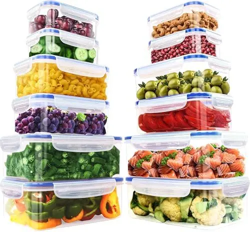 Produktbild: KICHLY 24er Vorratsdosen Mit Deckel (12 Behälter, 12 Deckel) Frischhaltedosen, Meal Prep Boxen Auslaufsicher Gefrierbehälter, BPA-Frei Küchen Aufbewahrungsbox Organizer (Blau)
