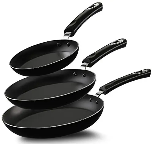 Produktbild: KICHLY Antihaft-Bratpfannenset, 3-teiliges Induktionskochplatten, 20cm, 24cm, 28cm professionelle Pfannensets mit Antihaftbeschichtung, Küchengeschirr (Schwarz)