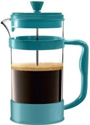 Produktbild: KICHLY French Press Kaffeemaschine- Tragbare Cafetière mit Dreifachfilter- Hitzebeständiges Glas mit Edelstahlgehäuse- Große Karaffe- 1000ml / 1 litre / 34Oz - Aqua