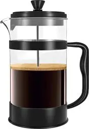 Produktbild: KICHLY French Press Kaffeemaschine- Tragbare Cafetière mit Dreifachfilter- Hitzebeständiges Glas mit Edelstahlgehäuse- Große Karaffe- 350ml / 12Oz - Schwarz