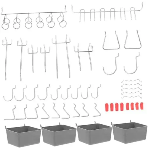Produktbild: KICHOUSE 114 Stück Stecktafel Zubehör Set Aufhängehaken & Behälter Für Bastelraum Werkstatt & Garage Kunststoff Schwarz Organizer Für Werkzeuge & Materialien
