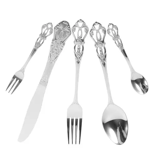 Produktbild: KICHOUSE Elegantes 5-teiliges Edelstahl-besteckset Serviersets Geschirrsets Für Dinnerpartys Spülmaschinenfest
