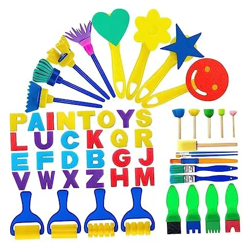 Produktbild: KICHOUSE Kinderfreundliches Malset 53-teilig Malpinsel- und Schwammpinsel-Set Alphabet-Kunstwerkzeuge für Kinder