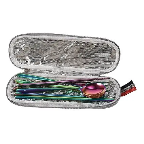 Produktbild: KICHOUSE Besteckset Aus Edelstahl 304 Reiselöffel Gabeln Essstäbchen Strohhalm Bürste Kompaktes Geschirrset Für Camping