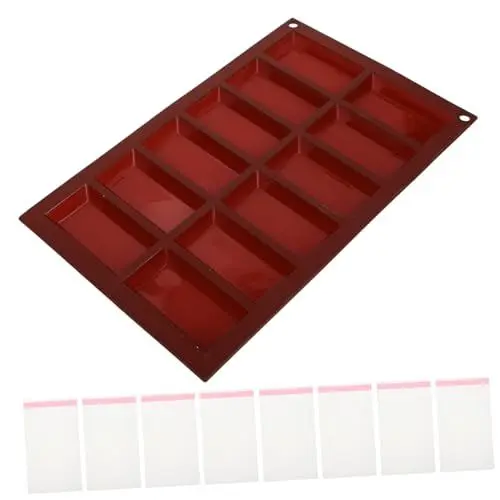Produktbild: KICHOUSE 1 Set Schokoladenriegelform Rechteckige Silikon Süßigkeiten Backformen 12 Mulden Energieriegel Proteinriegel Formenbauer Mit Beuteln Für Käse Pudding Kuchen Butter