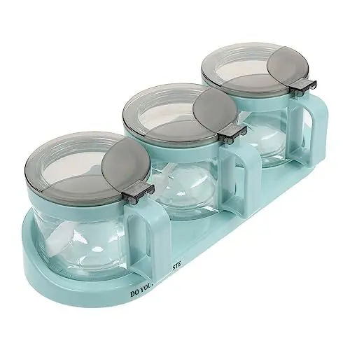 Produktbild: KICHOUSE 1 Stück Karton Gewürzbox kitchen helper kitchenaide glasgefäß aufbewahrung Salzstreuer mit Deckel Krug mit Gewürzhalter Gewürzdose Gewürzbehälter p.s Green