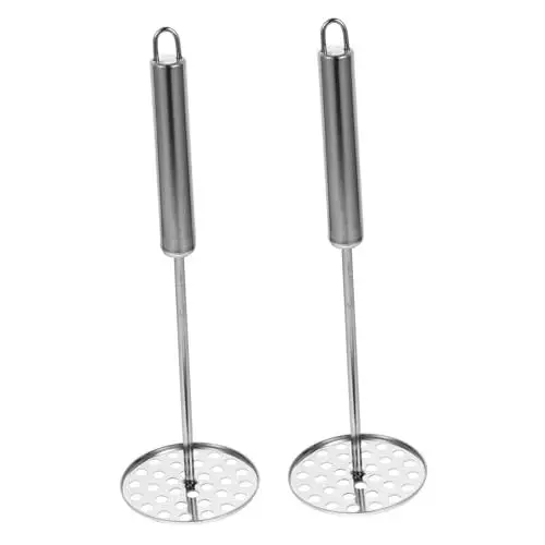 Produktbild: KICHOUSE 2 Stück Kartoffelstampfer gemüse zerkleinerer gemüsehäcksler Küchengeräte für Kartoffelpüree zerschlagen Kochen kartoffelpresse aus edelstahl Obststampfer Rostfreier Stahl Silver