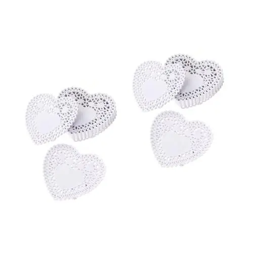 Produktbild: KICHOUSE 2 Sets 4 Zoll Tischsets Für Hochzeitstorte Spitzenpapierdeckchen Herzform Lebensmitteldeckchen Weißöl Tischsets 250 Stück * 2