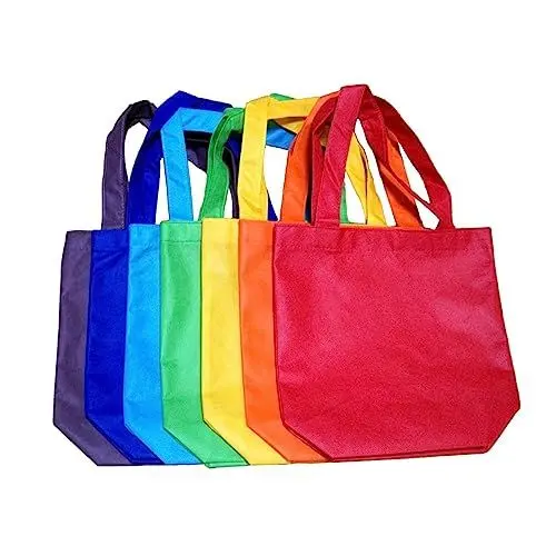 Produktbild: KICHOUSE 7 Stück Wiederverwendbare Non Woven Einkaufstaschen für Bunte Tragetaschen für Partys Schulprojekte und Bastelarbeiten Leicht und Waschbar Farben und Muster