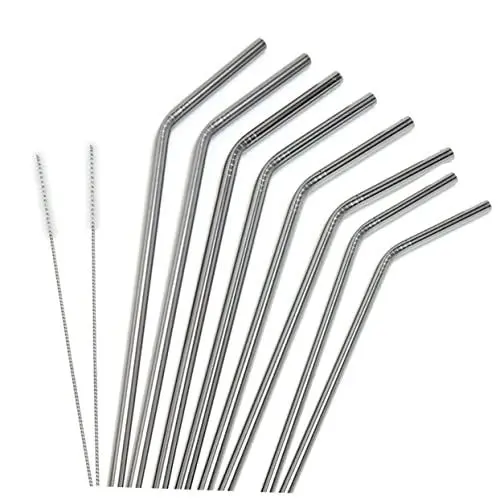 Produktbild: KICHOUSE 6 X 0 5 Mm Strohhalme Mit Bürsten-set 8 Stück Edelstahl-strohhalme Für Sicheres Und Einfaches Trinken Silber