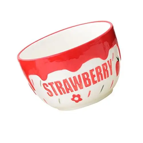 Produktbild: KICHOUSE Erdbeerschale Keramikgeschirr Suppenschalen Frühstücksschalen Bäuerliche Suppenschalen Rustikale Snackschalen Obstschale Obstschale Salatschale Dessertschale Ramenschale Rot